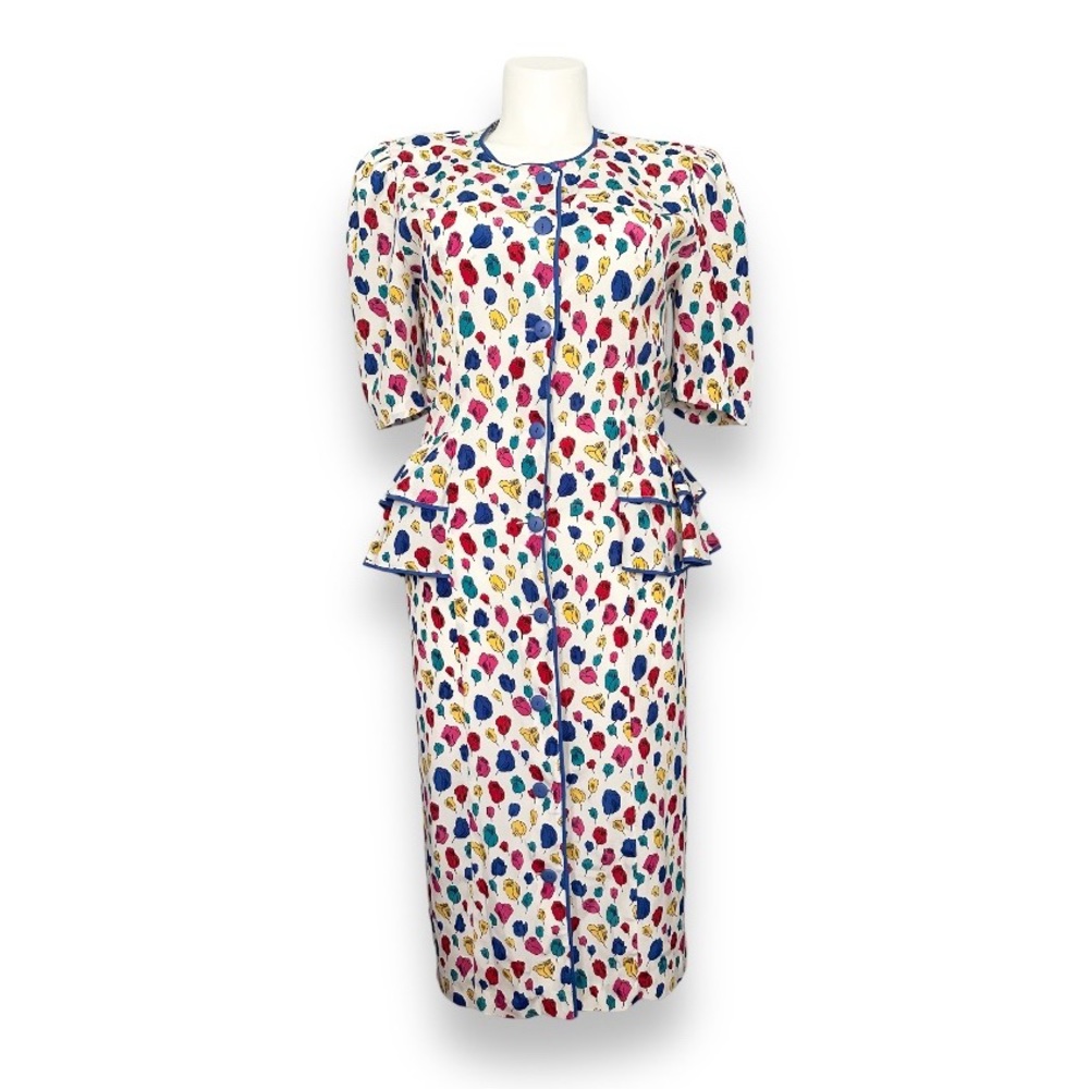 VTG 80s Floral Tulip Peplum Sheath Dress